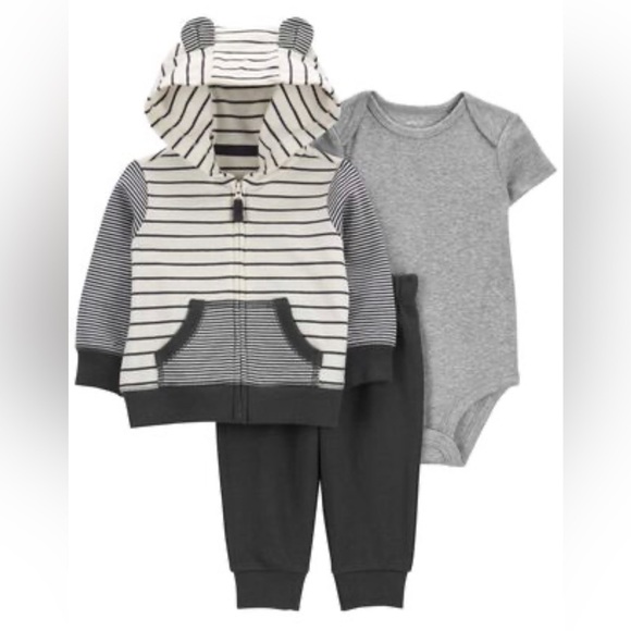 CARTER'S 3-Piece Little Jacket Set 3D Ears Baby Boy Grey Heathered newborn NWT - Picture 5 of 11